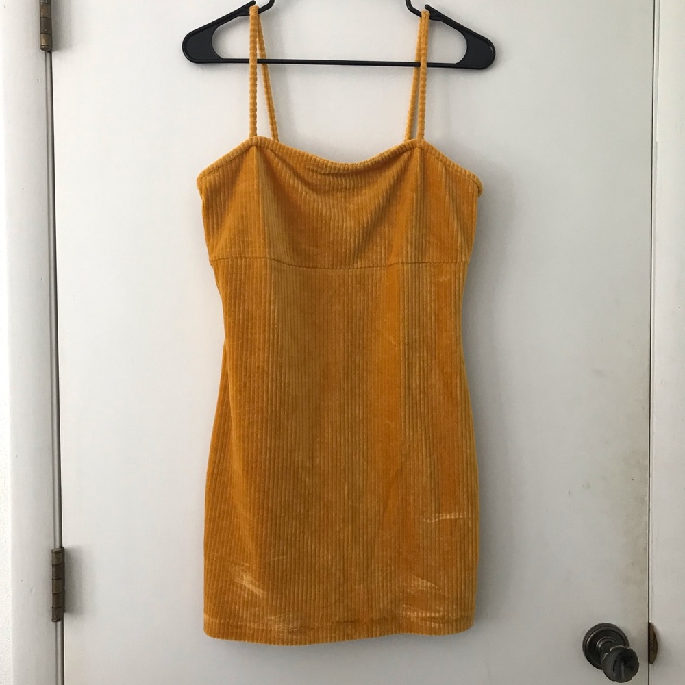 Yellow ribbed velvet dress